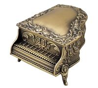 UKCOCO Boîte à Bijoux en Métal Couleur Bronze Ancien, Coffret Vintage de Piano et Rose, Dimensions 13x10x6,7 Cm, Décoration Intérieure Élégante pour Rangement Bijoux et Petits Objets