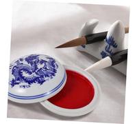 UKCOCO Boîte Encre Céramique Dragon Bleu pour Calligraphie Chinoise Tampon Encreur Anti-basculement Ensemble pour Débutants Accessoire DIY pour Scrapbooking et Tampons Marqueur