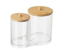 UKCOCO Boîte Rangement Coton-tige et Disques en Acrylique Transparent Couvercle Bambou Naturel Anti-humidité, Format Rond Compact, Organiseur Salle de Bain Pratique et Portable