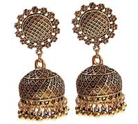 UKCOCO Boucles D’oreilles Bohèmes Rondes En Alliage Jaune, Légères Et Vintage, Pour Femmes Et Filles, Bijoux Ethniques à Porter Au Quotidien Fête, Style Temple Indien Thaïlandais