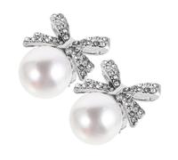 UKCOCO Boucles D’oreilles Nœud En Cristaux Perles D’imitation Hypoallergéniques Femme Mariage Cérémonie Demoiselle D’honneur Taille Moyenne Argenté