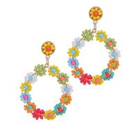 UKCOCO Boucles D’Oreilles Pendantes Bohèmes à Fleurs Perlées Rondes Colorées 1 Paire Légères et Délicates Mariages Fêtes et Usage Quotidien