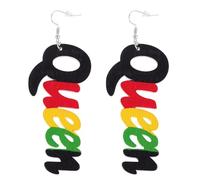 UKCOCO Boucles D’Oreilles Pendantes en Bois Africain Lettre Queen Légères et Artisanales Ornement Élégant pour Femmes pour Fêtes et Usage Quotidien