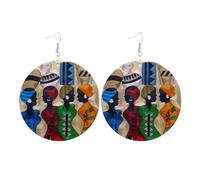 UKCOCO Boucles D'oreilles en Bois Géométriques Bohèmes, Bijoux Africains Fait Main, Légères et Confortables, pour Femmes, Usage Quotidien et Occasions, Taille Moyenne, Motif Peint