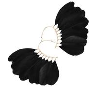 UKCOCO Boucles d'Oreilles Fée en Alliage Noir Plumage, Manchette sans Piercing, Style Bohème Ethnique, pour Femmes, pour Festivals et Sorties Entre Amis