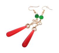 UKCOCO Boucles Oreilles Chinoises Vintage Goutte Eau Rouge Élégantes pour Femmes Légères et Confortables Pierres Brillantes Bijoux Ethniques pour Robe Traditionnelle