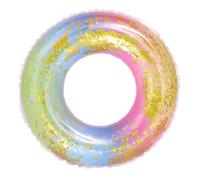 UKCOCO Bouée Natation PVC Semi Transparente Arc Ciel Dégradé avec Paillettes Anneau Flottant Coloré pour Piscine sans Outil de Gonflage Adaptée Aux Garçon Fille Ans