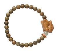 UKCOCO Bracelet de Santal Naturel pour Femmes Bracelet Gravé Forme de Lapin Ajustable Unisexe Design Élégant pour Couples et Modèle de Santal Vert
