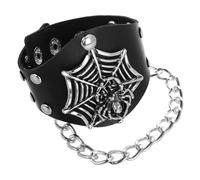 UKCOCO Bracelet Gothique Punk Tête De Mort En Pu Noir, Manchette Large à Breloques Toile D’araignée, Accessoire Unisexe Pour Halloween Et Style Rock