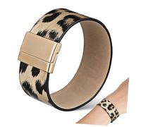 UKCOCO Bracelet Manchette Large Léopard Cuir Synthétique Noir Doré Accessoire Mode Femme Élégant et Bracelet Large à Motif Animal pour Poignet Raffiné Style