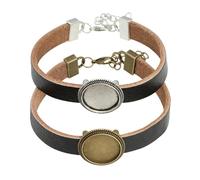 UKCOCO Bracelet Rétro en Cuir Soi-même avec Plateau de Base en Cuir, Couleur Argenté, Style Vintage pour Femme, pour Présents et Occasions Quotidiennes, Kit Bracelet DIY Polyvalent