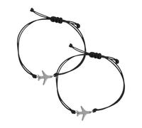UKCOCO Bracelet Tissé Avion Unisexe En Corde Noire Ajustable, Bijou Artisanal Pour Garçon Et Filles Et Femmes, Présent D'amitié, Style Minimaliste, Lot De 2