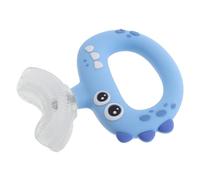UKCOCO Brosse à Dents Bébé en Silicone Alimentaire Douce 360° Embout Buccal de U, Motif Dinosaure Bleu, pour Garçon et Filles 0-3 - Brosse Souple pour Tout-petits, Nettoyage Complet