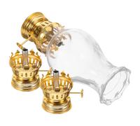 UKCOCO Brûleur de Lampe à Pétrole en Métal Régulateur de Luminosité, Kit 3 Pièces Petit Modèle Doré, Abat-Jour en Verre à Bord Décoratif pour Lampe à Huile Vintage, Accessoire Décoration