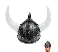 UKCOCO Casque Viking Adulte en Plastique Léger avec Cornes de Bœuf Argentées, Accessoire Costume Guerrier Romain pour Fête, Bal Masqué et Cosplay, Décor Authentique Rome Antique,