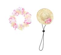 UKCOCO Chapeau Paille Chien Guirlande Hawaïenne Protection Solaire Polyester Accessoire Photo pour et Chiens Rouge