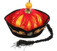 UKCOCO Chapeau Tressé Style Chinois avec Tresses et Queue de Cheval, Couvre-chef de Cosplay Empereur Asiatique, Accessoire de Fête Dynastie Qing en Carton Léger pour Déguisement