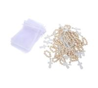 UKCOCO Chapelets En Bois Avec Paquet En Filet Blanc Pour Bébés, 40 Pièces, Croix Bénédiction, Ensembles De Prières Pour Baptême Et Fêtes Chrétiennes