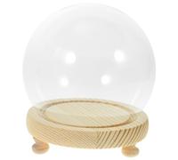 UKCOCO Cloche en Verre Ronde Transparente avec Socle en Bois Naturel Support pour Micro-Paysage Porte-Verres Décoratif Anti-Poussière Vitrine pour Fleurs Préservées Décor Intérieur
