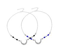 UKCOCO Coiffe Chic Vintage 2 Pièces, Pendentifs Frontaux en Pierre Naturelle Motifs Lune Ajourés, Accessoire Cheveux Mariage pour Femmes, Ornements Frontaux Cristaux Goutte Noire et Bleu
