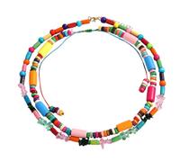 UKCOCO Collier Bohème Ethnique en Perles de Bois pour Femme, Double Rangée, Décoration du Cou, pour Soirées et Rassemblements, 2 Pièces Mode