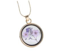 UKCOCO Collier Créatif pour Femme Fleurs Séchées sous Verre, Pendentif Boîte à Spécimen Végétal Violet, Chaîne de Clavicule Délicate, Bijou pour Présent ou Fête