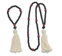 UKCOCO Collier de Perles Chrétien en Bois Naturel avec Pendentif Croix Crucifix, Lot de 2, Décoration Suspendue pour Voiture et Maison, Accessoire de Prière Unisexe pour Église et