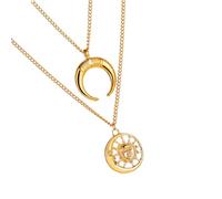 UKCOCO Collier Double Couche Féminin Bohème en Métal Doré Pendentif Soleil Lune Créatif pour Tenue Décontractée Taille Unique