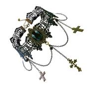 UKCOCO Collier Ras du Cou Gothique en Dentelle Noire Pendentif Croix Vintage, Collier Fantaisie pour Femmes, Accessoire Halloween et Soirée, Bijou de Cou Élégant