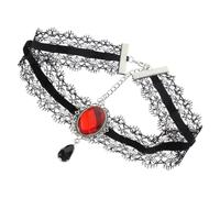 UKCOCO Collier Ras Du Cou Punk Femme En Dentelle Noire Chaîne Réglable, Bijou Fantaisie Décoratif Pour Soirée Et Danse, Style Gothique Rouge Détail Pierre Précieuse