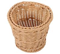 UKCOCO Corbeille à Papier Tressée en Faux Rotin Ronde 20x17,5 Cm Beige à Fleurs, Panier de Rangement Multifonction pour Salle de Bain, Bureau Cuisine, Petite Poubelle Élégante et Légère
