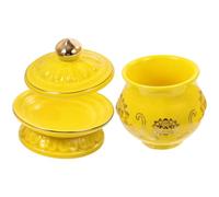 UKCOCO Coupe D'offrande Bouddhiste en Céramique Jaune, Petite Tasse Lotus pour Eau Sainte, Décor Rituel, Réservoir D'eau du Temple, Tasse D'eau Offerte, Usage Maison, Temple et Salle