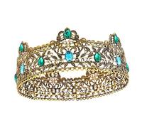 UKCOCO Couronne Royale pour Hommes en Alliage Strass Bleus et Verts, Taille Unique, Décoration de Tête Médiévale pour Mariage, Costume et Anniversaire, Accessoire Coiffure Masculin Rétro
