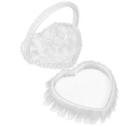 UKCOCO Coussin D'alliances Cœur en Dentelle et Satin Blanc, Oreiller avec Poignée pour Cérémonie Nuptiale, pour Bagues et Bijoux, Portable et Facile à Ranger