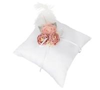 UKCOCO Coussin pour Alliances Blanc Fleurs Artificielles, Oreiller Décoratif pour Bague de Fiançailles, Porte-Anneaux Léger et Portable, Fournitures de Mariage et Cérémonie, Accessoire