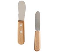 UKCOCO Couteau à Beurre Mini 7,5 Cm en Acier Inoxydable et Bois, Ensemble 3 Pièces Couteau Dentelé et Lisse, Ustensile la Cuisine pour Tartiner Fromage et Confiture, Racloir Pratique