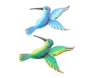 UKCOCO Décoration Murale En Métal Forme D’oiseau Pour Salon Et Jardin, Lot De 2 Pièces Bleu Et Vert, Sculpture Murale Suspendue En Fer, Décor Poétique Et Artistique