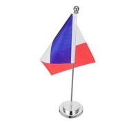 UKCOCO Drapeau de Table avec Support Métallique Argenté Décoration de Bureau et Salle de Élégance Française pour Espace de Travail Facile à Entretenir