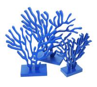 UKCOCO Ensemble 3 Pièces Décorations Corail Bois Bleu Foncé, Ornement Méditerranéen de Table, Sculptures Modernes Artisanales pour Bureau et Déco Côtière Maison, Centre de Table Fête