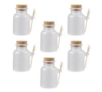 UKCOCO Ensemble de 6 Flacons Hermétiques en Plastique et Bois Couvercle en Liège, Porte-poudre Portable 100g pour Sel de Bain et Poudre de Masque, pour Soins Personnels