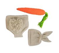 UKCOCO Ensemble de Déguisements pour Photos de Pâques Bébé 3 Pièces en Maille Crochet Bonnet Lapin Pantalon et Accessoire Carotte Doux et Respirant pour Séance Photo -Né