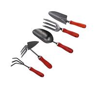 UKCOCO Ensemble D'outils De Jardinage 5 Pièces Râteau Et Pelle pour Jardin, Usage Domestique, Acier Inoxydable, Manche Ergonomique, Adapté à La Plantation Et L'entretien Extérieur