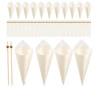 UKCOCO Ensemble Jetable 200 Pcs Cornets en Bois 125 Mm Pics à Nourriture 12 Mm, Cure-dents pour Amuse-gueules, Cônes Alimentaires pour Glace, Fêtes et Réceptions