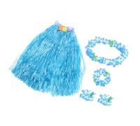 UKCOCO Ensemble Jupe Hula Double Épaisseur 5 Pièces Bleu en Paille pour Fête Hawaïenne, Costume Hawaïen Femme Léger et Confortable, Accessoires Fête Anniversaire et Luau Tropical
