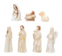 UKCOCO Figurines Miniatures Bibliques Nativité en Résine Ensemble 7 Pièces Étable et Personnages Sculptés Décoration Religieuse de Noël pour Maison Église et Crèche Catholique