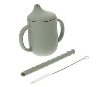 UKCOCO Gobelet Silicone pour Garçon Fille avec Pailles Tasse Apprentissage Antidérapante Bouteille Fuite et Casse Gris Vert