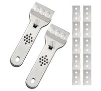 UKCOCO Grattoir Cuisine Inox Multifonction 2 Pièces 10 Lames de Rechange, Outil de Grattage pour Taches Tenaces, Autocollants et Résidus, Nettoyage Sols et Murs, Kit Ustensiles la