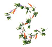 UKCOCO Guirlande de Pâques 1,75 M en Vigne Artificielle Verte Œufs Colorés et Carottes Décoratives, Couronne de Porte D'entrée Printanière pour Cheminée, Mur, Table et Décoration