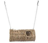 UKCOCO Hamster Nest Paille Naturelle avec Chaînes Suspendues Tunnel Sensoriel pour Petits Animaux Cabane Confortable et Sécurisée pour Hamsters Gerbilles et Chinchillas