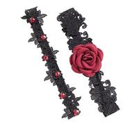 UKCOCO Jarretières de Mariée pour Mariage Ensemble de 2 en Dentelle Fleur de Rose Rouge, Design Élégant, Maintien Sécurisé, Convient pour Circonférence de Jambe 40-60 Cm